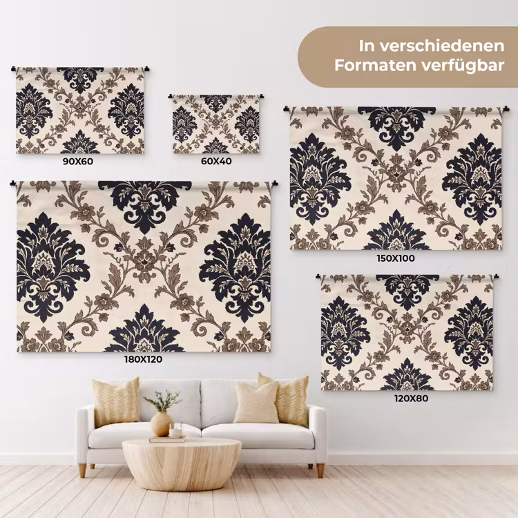 Wandteppich - Muster – Blumenmuster – Klassisch – Beige-Blau — 8