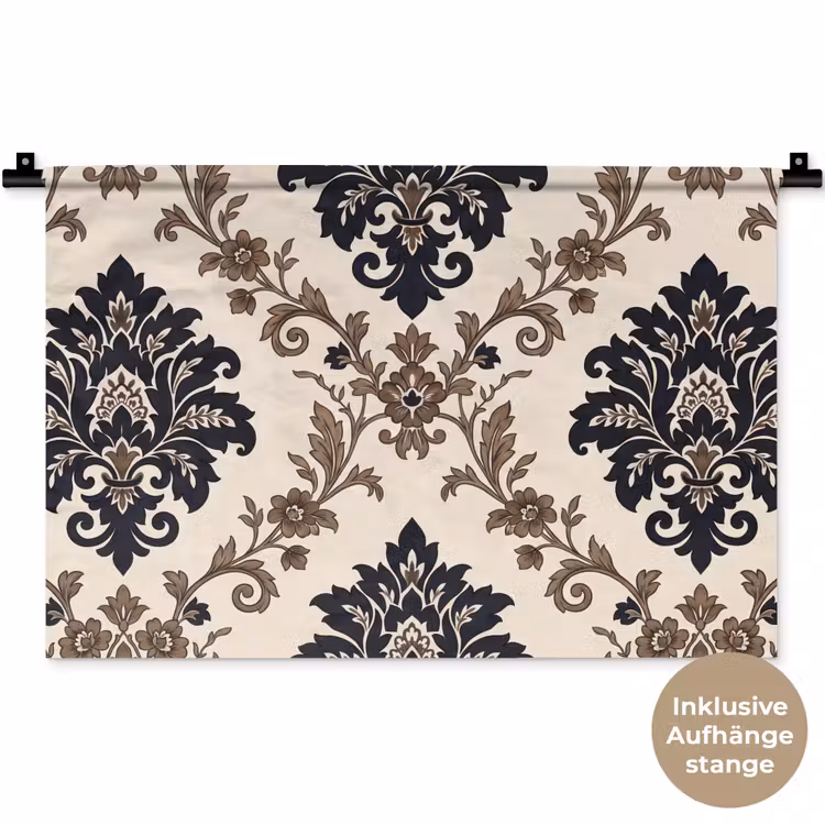 Wandteppich - Muster – Blumenmuster – Klassisch – Beige-Blau — 9