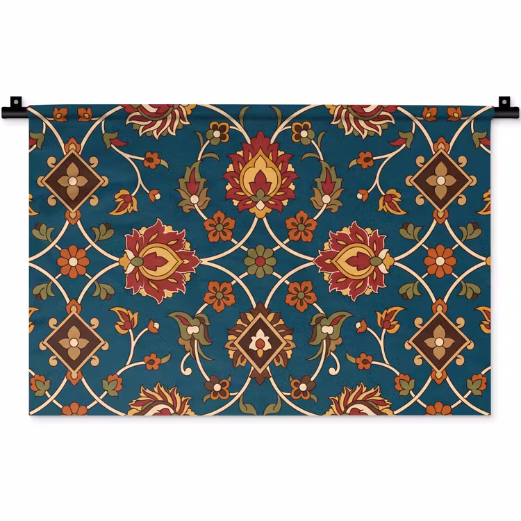 Wandteppich - Ornament – Flora – Traditionell – Klassisch – Blaugrün — 1