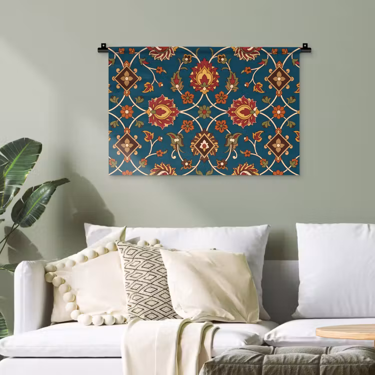 Wandteppich - Ornament – Flora – Traditionell – Klassisch – Blaugrün — 4