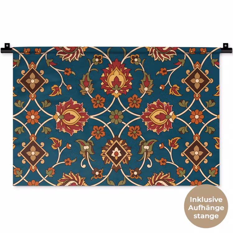 Wandteppich - Ornament – Flora – Traditionell – Klassisch – Blaugrün — 9