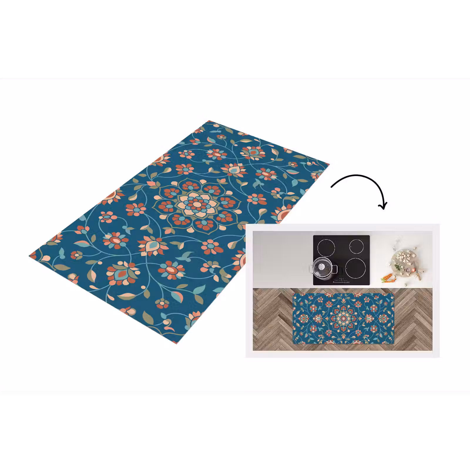 Küchenläufer - Blumen – Muster – Natur – Ornament – Blau — 1