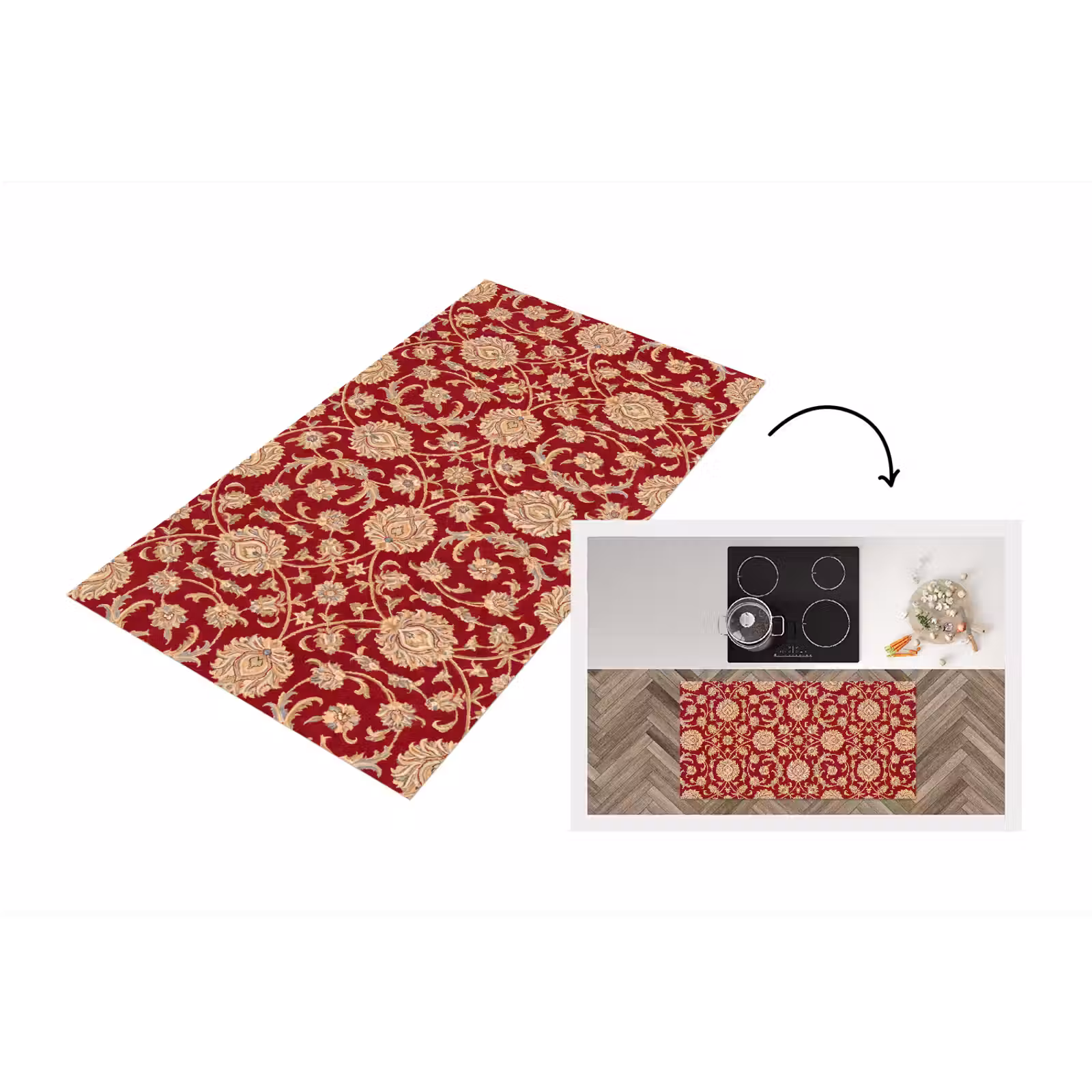 Küchenläufer - Muster – Blume – Klassisch – Orientalisch – Rot — 1