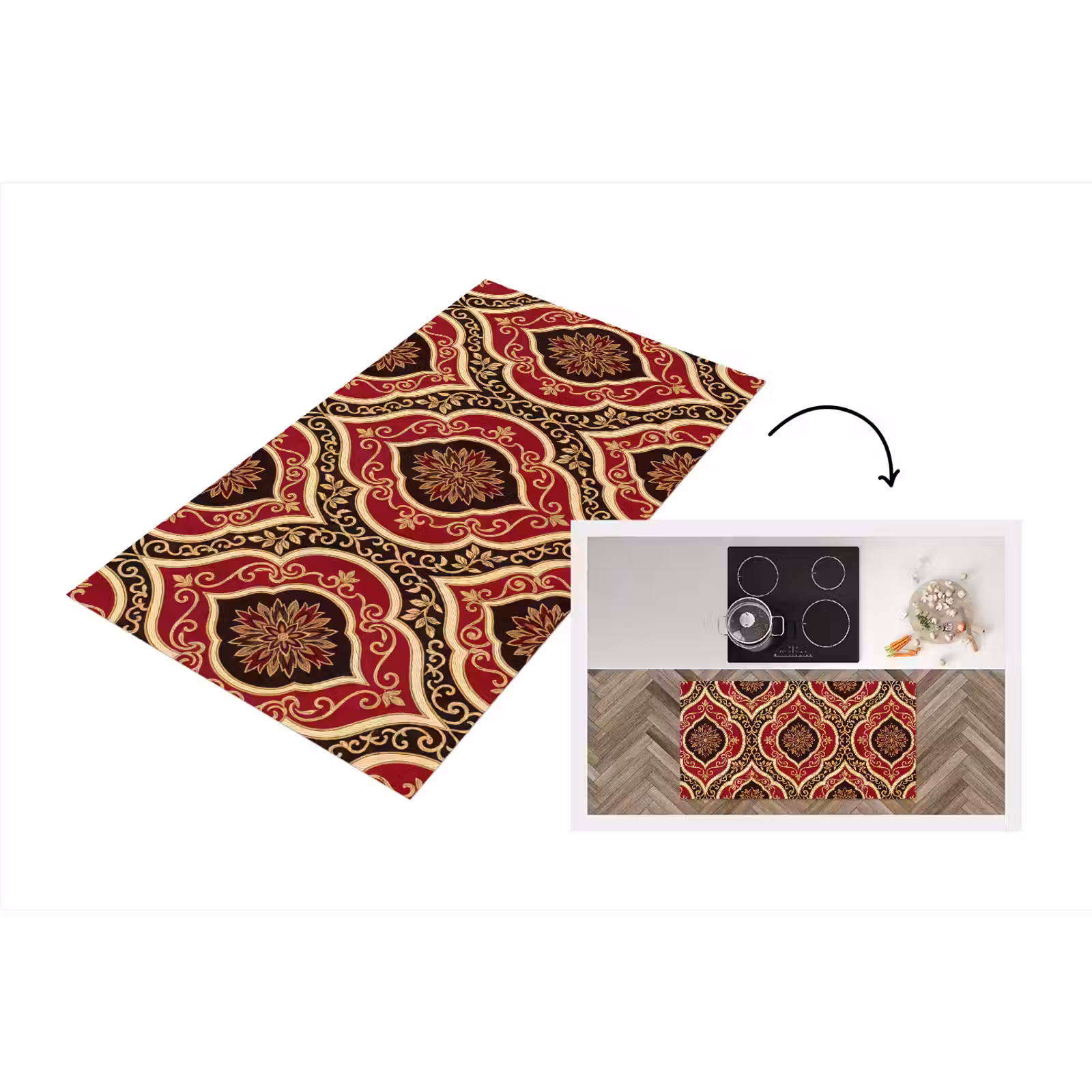 Küchenläufer - Muster – Ornament – Barock – Rot – Gold — 1