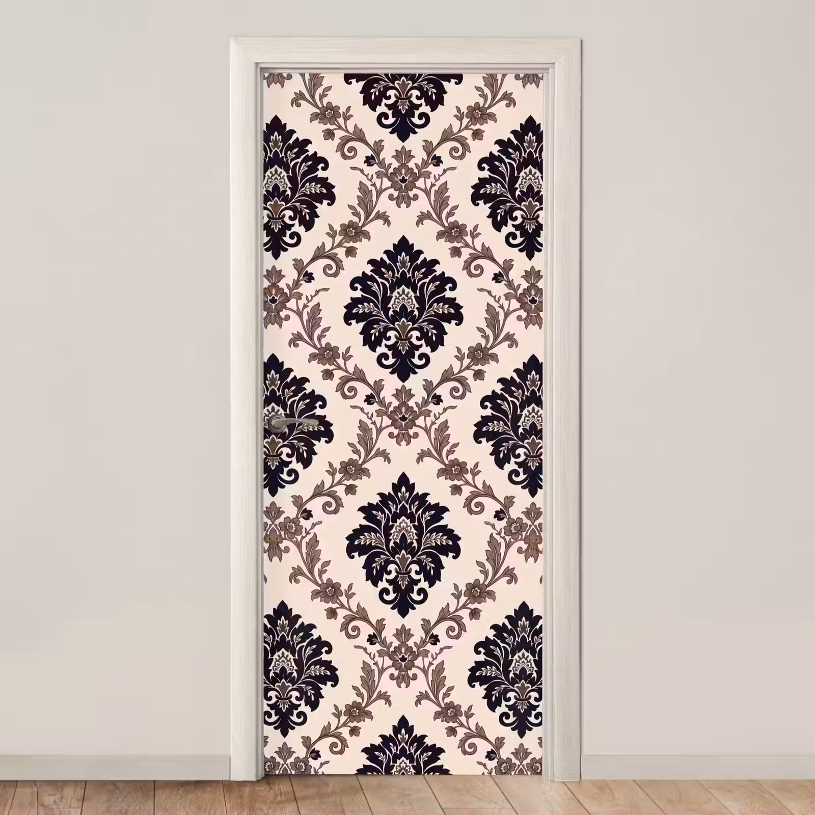 Türtapete - Muster – Blumenmuster – Klassisch – Beige-Blau — 1