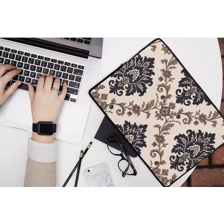 Laptop hülle - Muster – Blumenmuster – Klassisch – Beige-Blau — 3