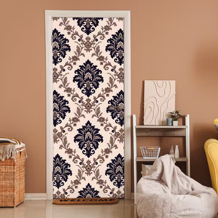 Türtapete - Muster – Blumenmuster – Klassisch – Beige-Blau — 2
