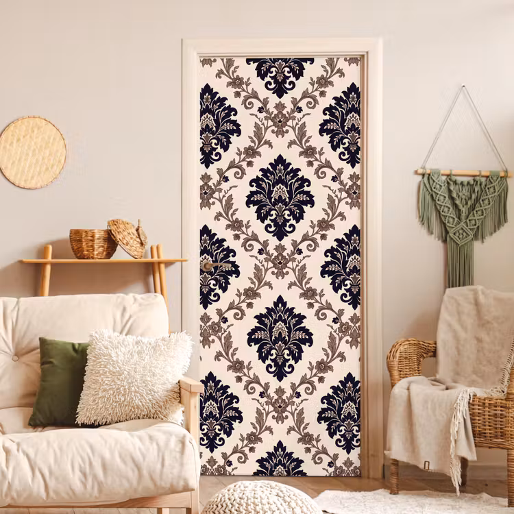 Türtapete - Muster – Blumenmuster – Klassisch – Beige-Blau — 3