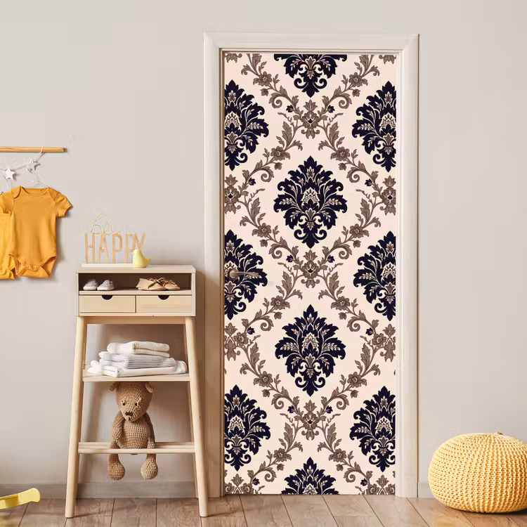 Türtapete - Muster – Blumenmuster – Klassisch – Beige-Blau — 5