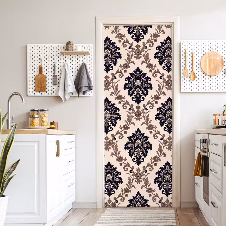 Türtapete - Muster – Blumenmuster – Klassisch – Beige-Blau — 6
