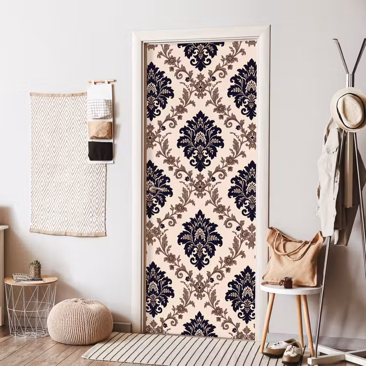 Türtapete - Muster – Blumenmuster – Klassisch – Beige-Blau — 7