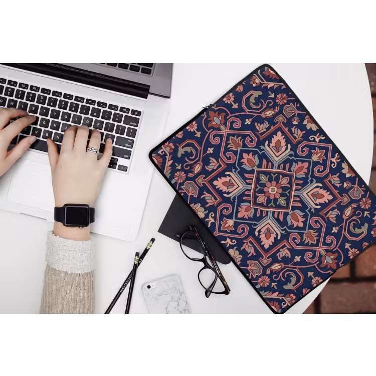 Laptop hülle - Muster – Orientalisch – Blumig – Blau – Klassisch — 3
