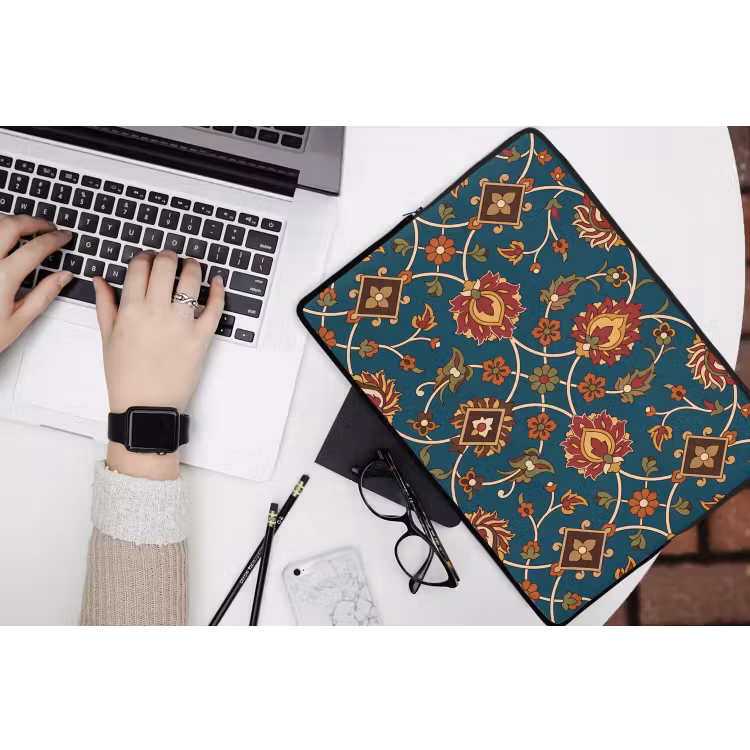 Laptop hülle - Ornament – Flora – Traditionell – Klassisch – Blaugrün — 3