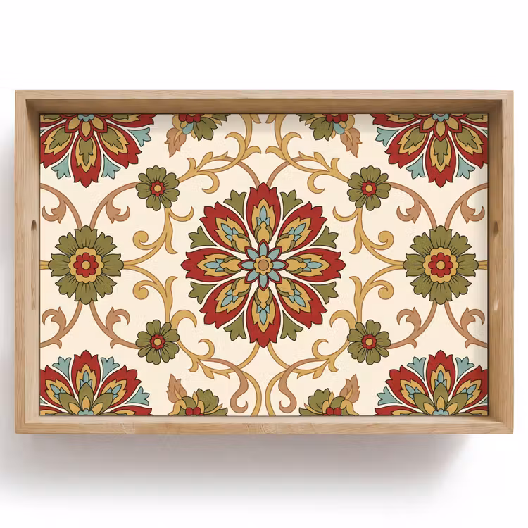 Tablett - Muster – Blumen – Ornament – Klassisch – Farbenfroh — 1