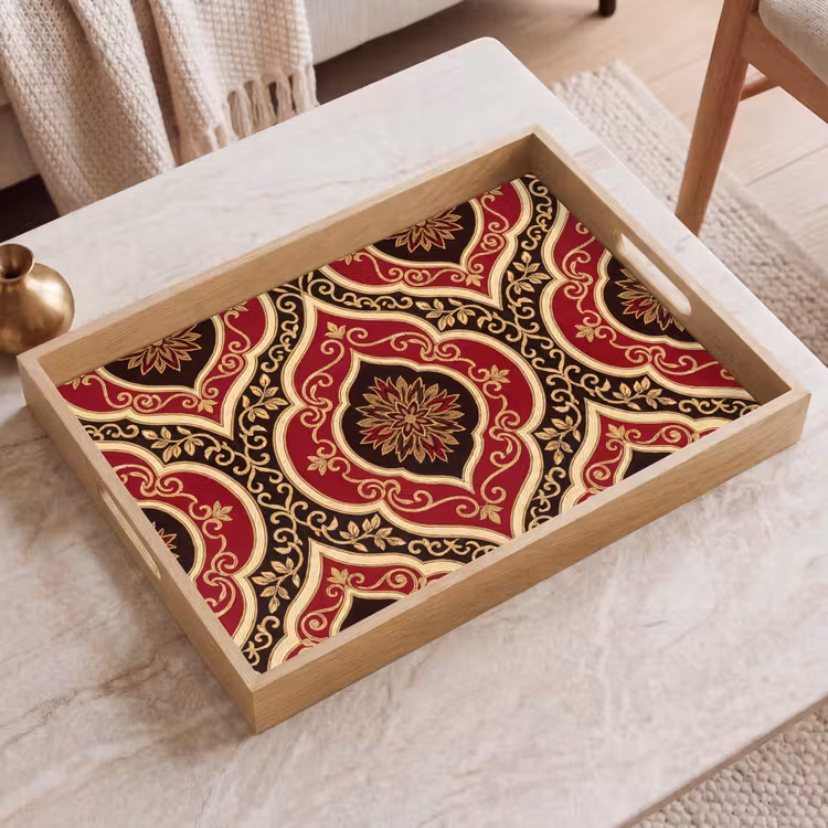 Tablett - Muster – Ornament – Barock – Rot – Gold — 2