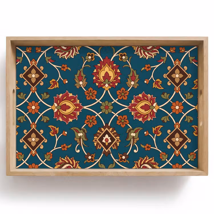 Tablett - Ornament – Flora – Traditionell – Klassisch – Blaugrün — 1