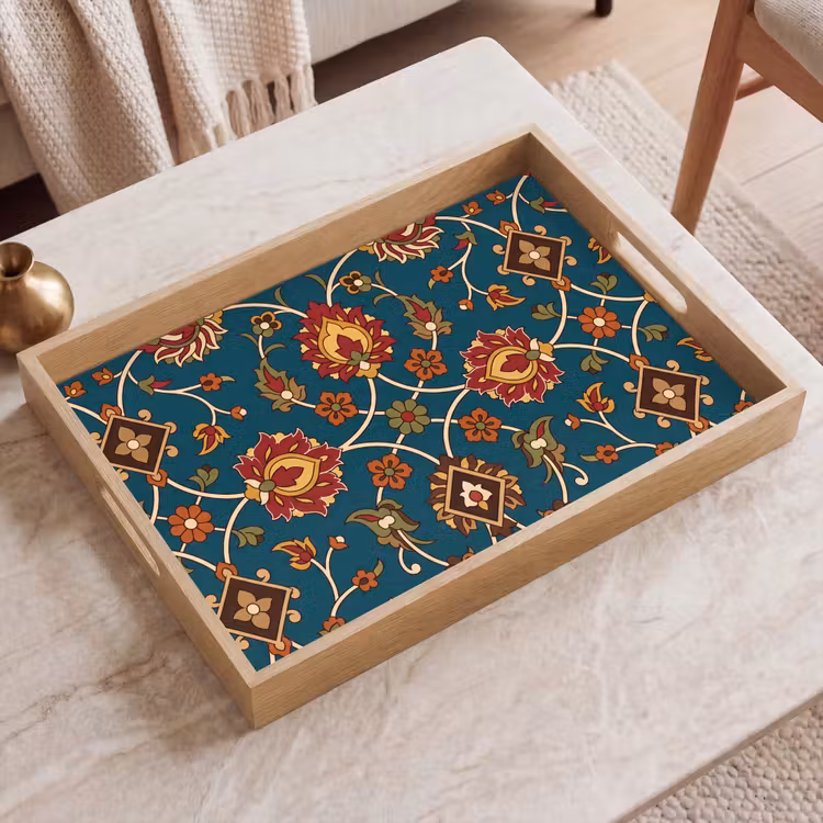 Tablett - Ornament – Flora – Traditionell – Klassisch – Blaugrün — 2