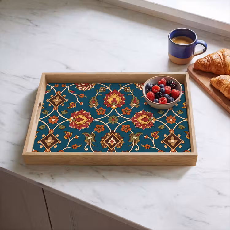 Tablett - Ornament – Flora – Traditionell – Klassisch – Blaugrün — 4