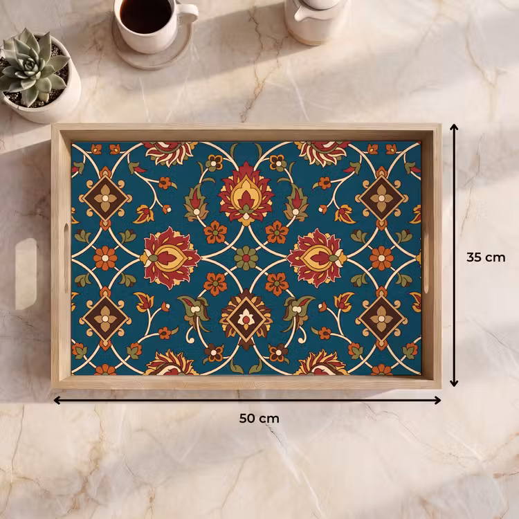 Tablett - Ornament – Flora – Traditionell – Klassisch – Blaugrün — 9