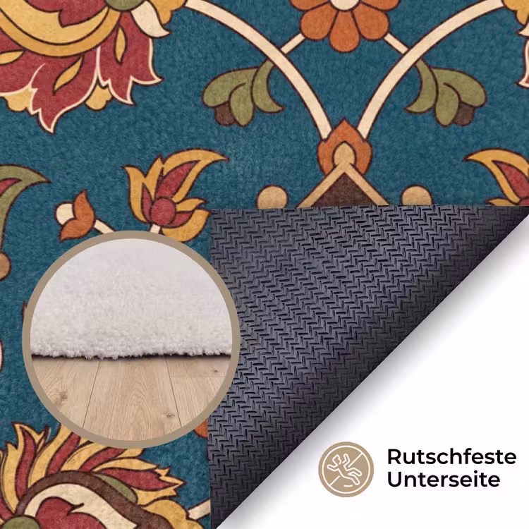 Teppich - Ornament – Flora – Traditionell – Klassisch – Blaugrün — 4