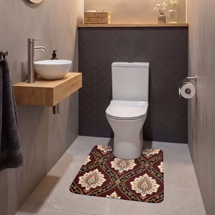 WC Vorleger - Muster – Blumenmotiv – Dekoration – Klassisch – Rot — 2