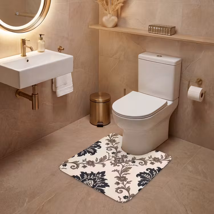 WC Vorleger - Muster – Blumenmuster – Klassisch – Beige-Blau — 4