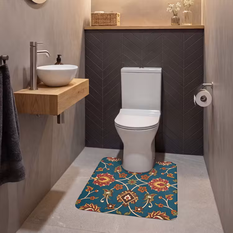 WC Vorleger - Ornament – Flora – Traditionell – Klassisch – Blaugrün — 2
