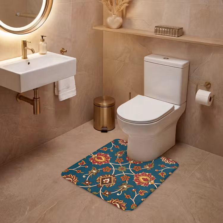 WC Vorleger - Ornament – Flora – Traditionell – Klassisch – Blaugrün — 4
