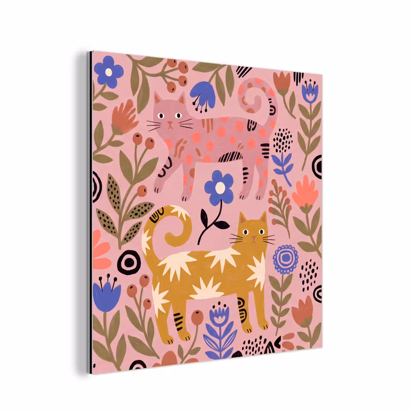 Alu-Dibond-Bild - Katze – Blumen – Tiere – Modern – Rosa — 1