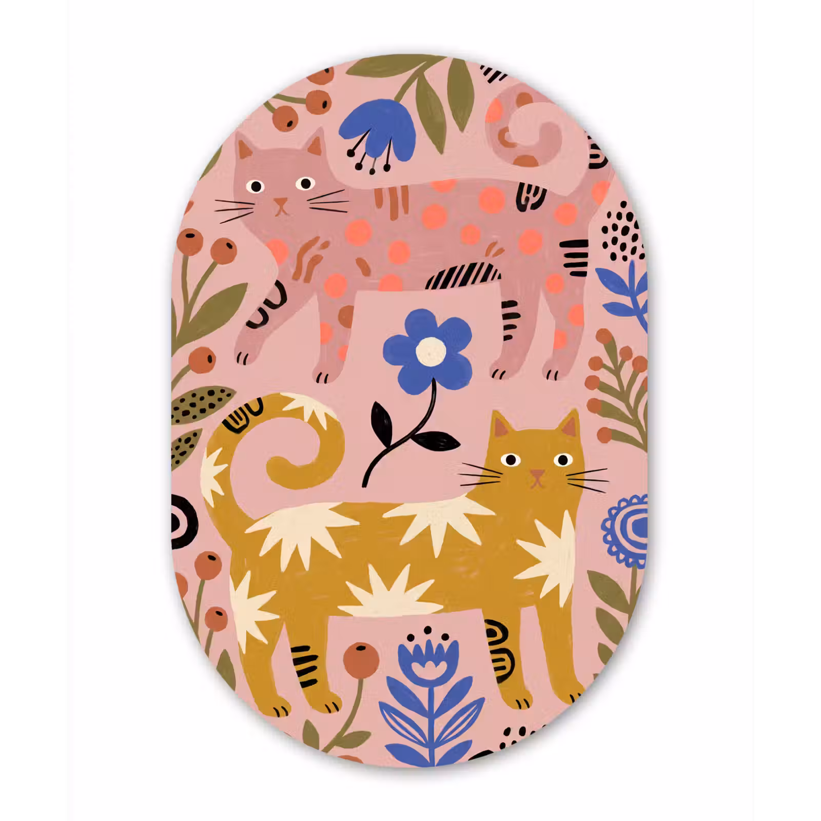 Alu-Dibond-Bild Oval - Katze – Blumen – Tiere – Modern – Rosa — 1