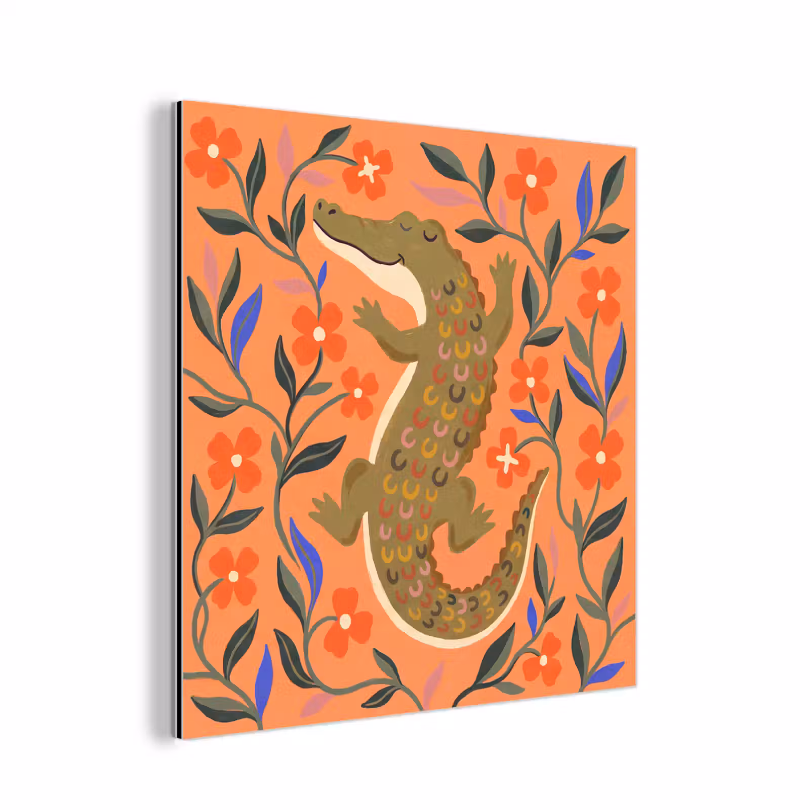 Alu-Dibond-Bild - Tiere – Blumen – Orange – Illustration – Natur — 1