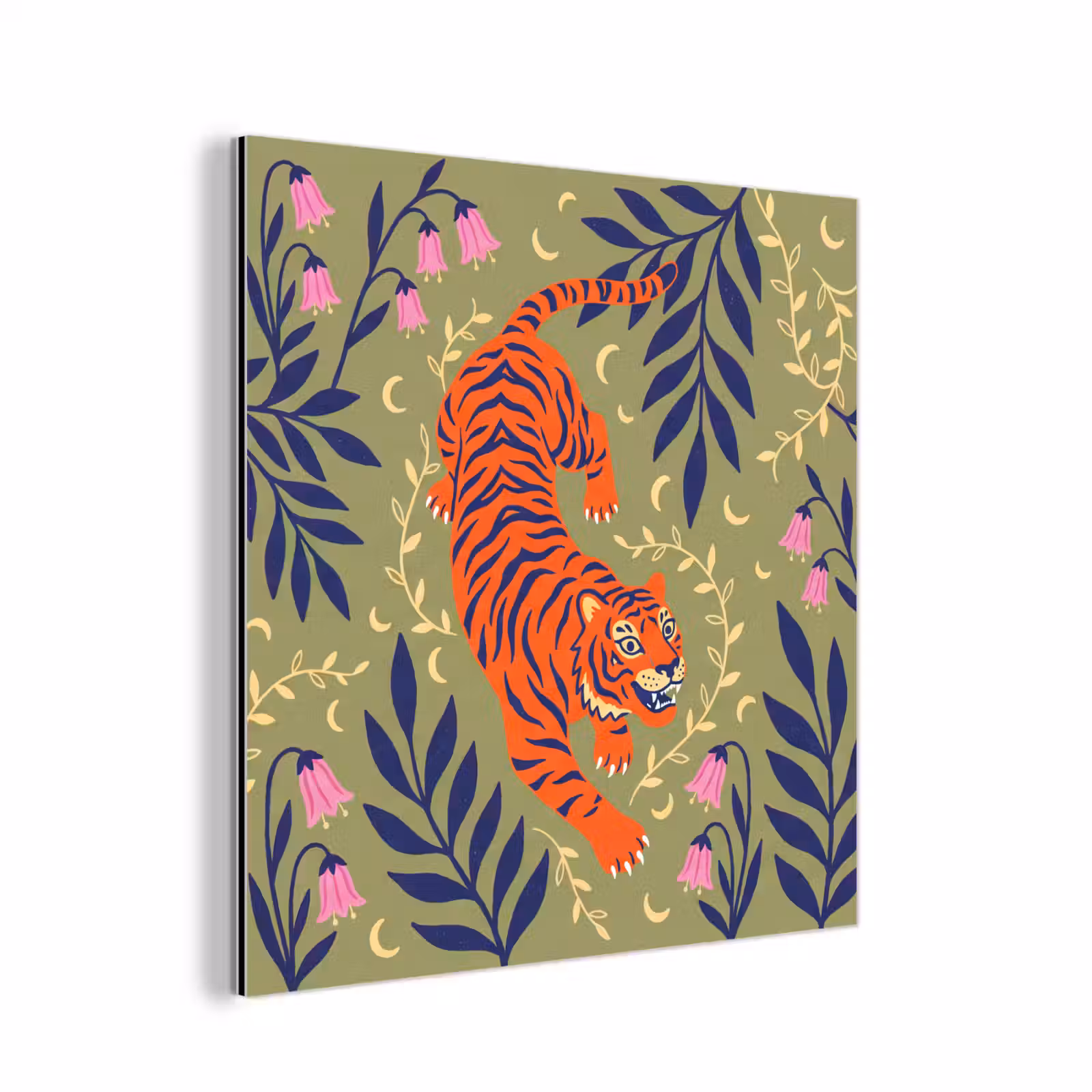 Alu-Dibond-Bild - Tiger – Blätter – Tiere – Illustration – Orange — 1