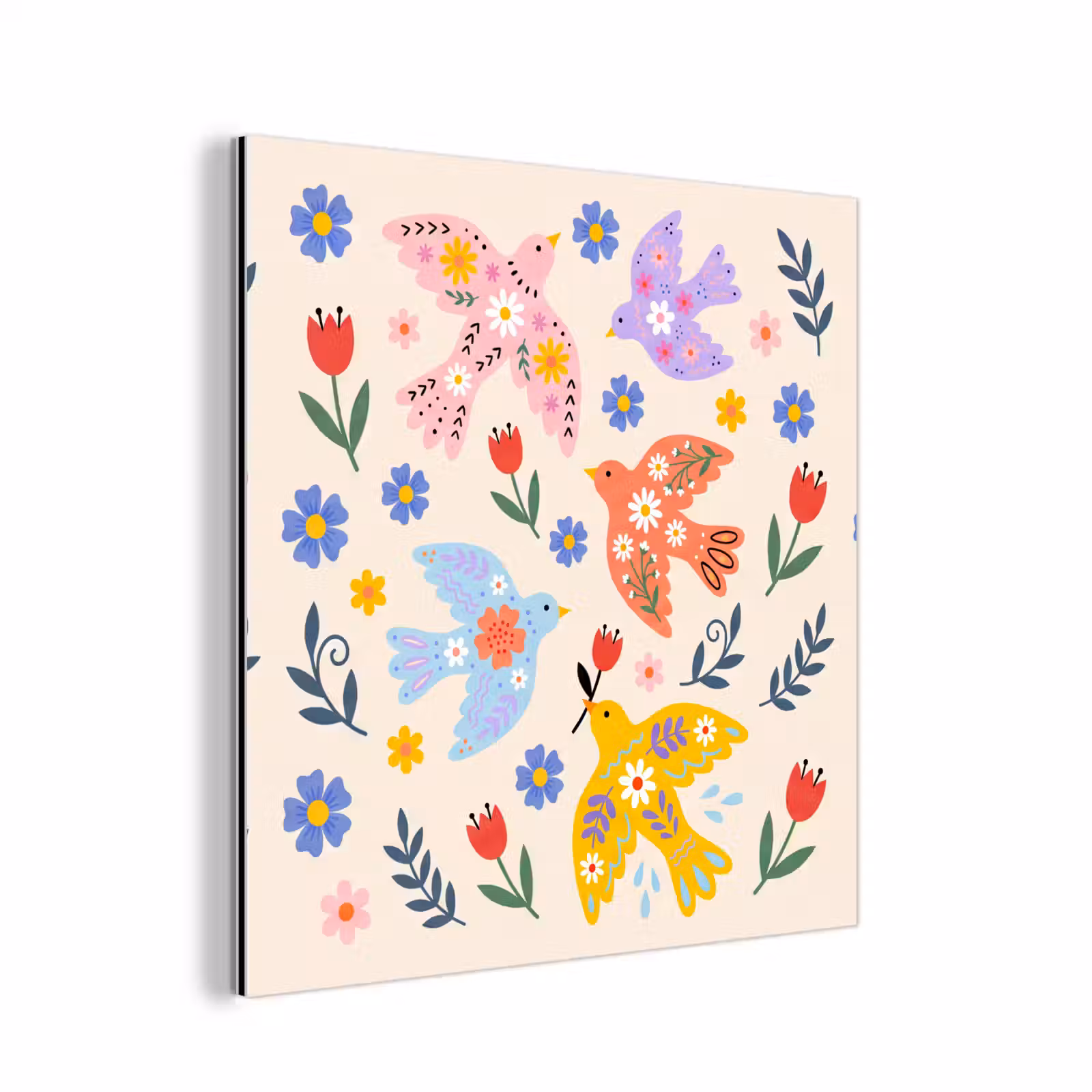 Alu-Dibond-Bild - Vögel – Blumen – Folk – Bunt – Tiere — 1