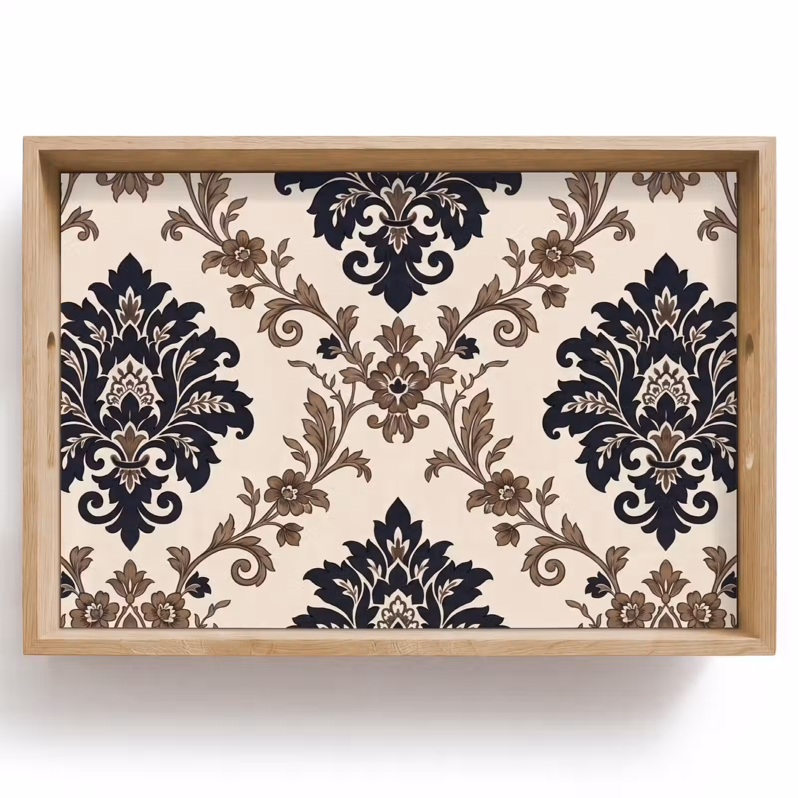 Tablett - Muster – Blumenmuster – Klassisch – Beige-Blau — 1