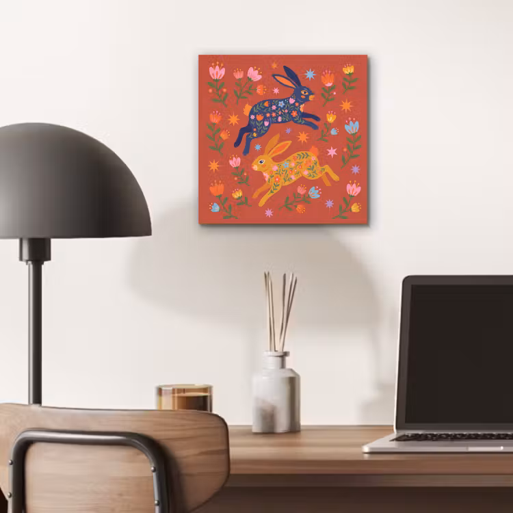 Alu-Dibond-Bild - Kaninchen – Blumen – Volkskunst – Farbenfroh – Tiere — 6