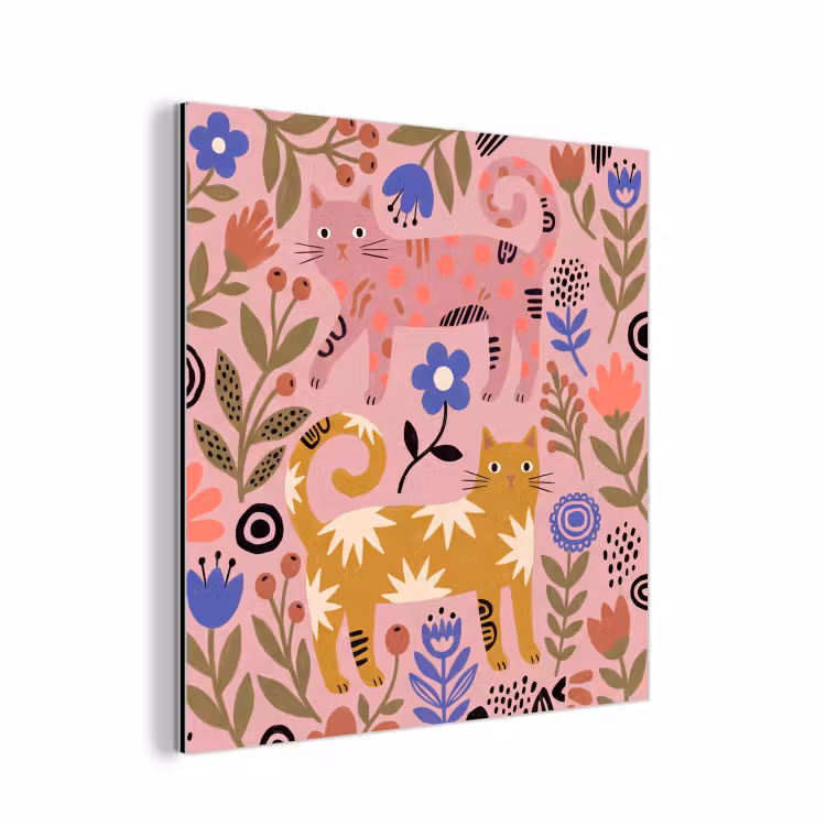 Alu-Dibond-Bild - Katze – Blumen – Tiere – Modern – Rosa — 1