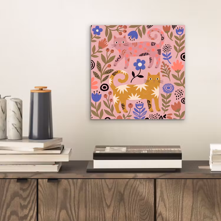 Alu-Dibond-Bild - Katze – Blumen – Tiere – Modern – Rosa — 2
