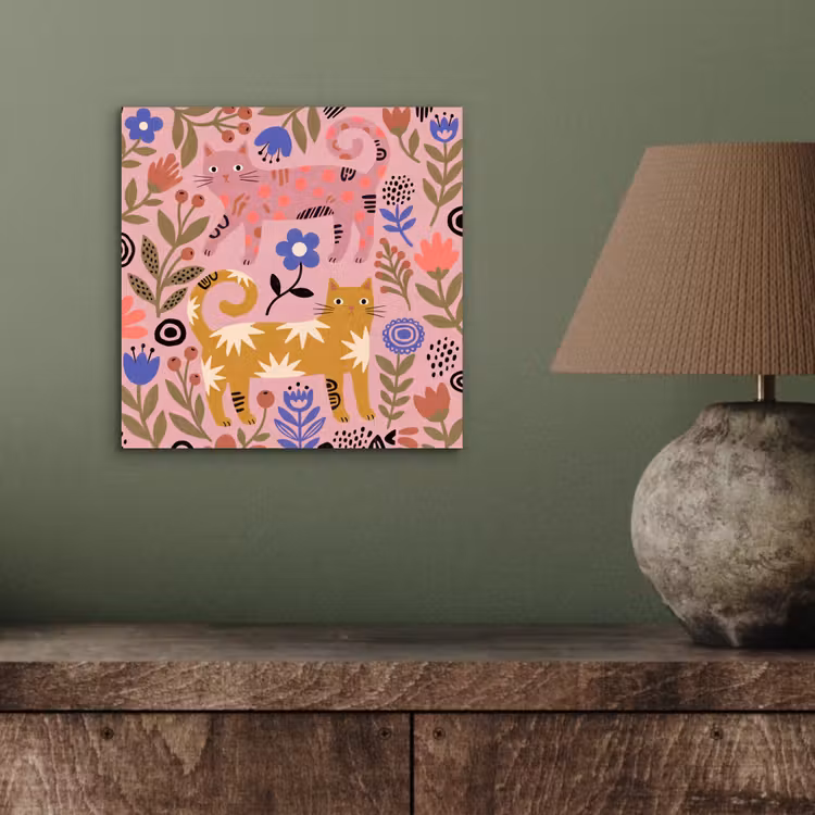 Alu-Dibond-Bild - Katze – Blumen – Tiere – Modern – Rosa — 3