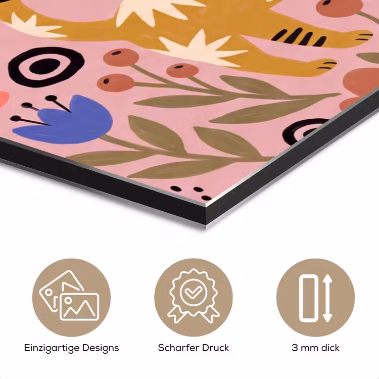 Alu-Dibond-Bild - Katze – Blumen – Tiere – Modern – Rosa — 7