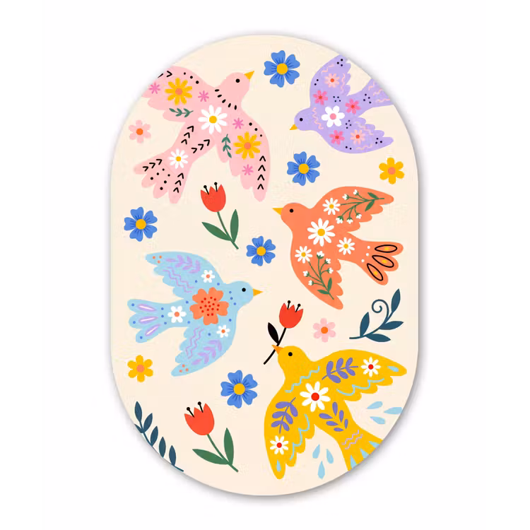 Alu-Dibond-Bild Oval - Vögel – Blumen – Folk – Bunt – Tiere — 1