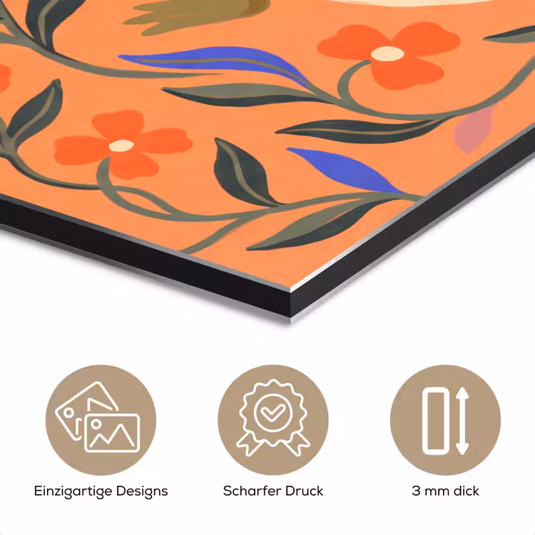 Alu-Dibond-Bild - Tiere – Blumen – Orange – Illustration – Natur — 7