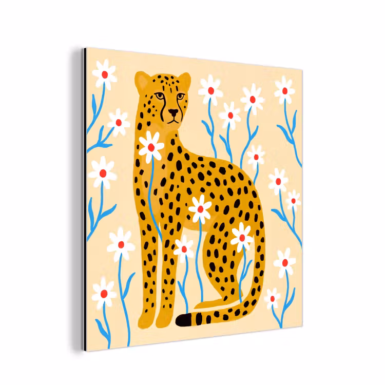Alu-Dibond-Bild - Tiere – Gepard – Blumen – Modern – Gelb — 1