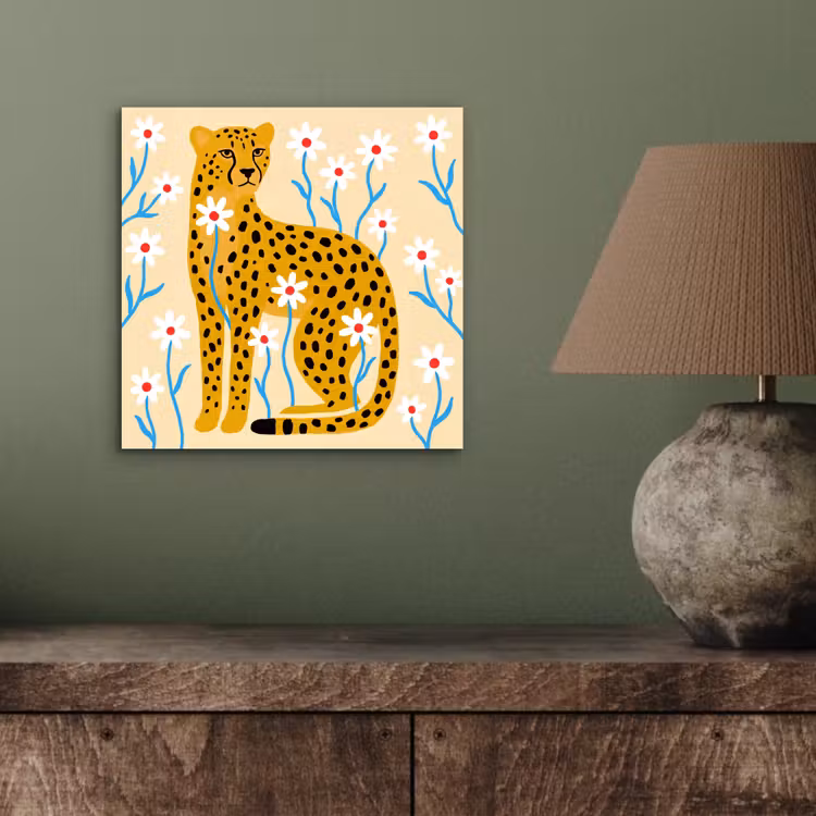 Alu-Dibond-Bild - Tiere – Gepard – Blumen – Modern – Gelb — 3