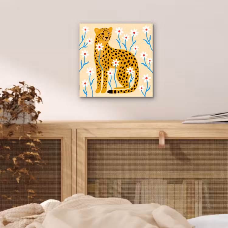 Alu-Dibond-Bild - Tiere – Gepard – Blumen – Modern – Gelb — 4