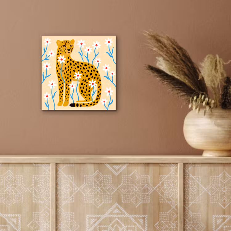 Alu-Dibond-Bild - Tiere – Gepard – Blumen – Modern – Gelb — 5