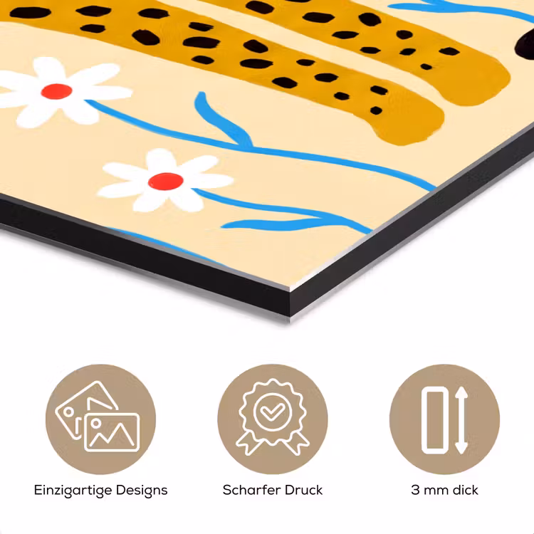 Alu-Dibond-Bild - Tiere – Gepard – Blumen – Modern – Gelb — 7