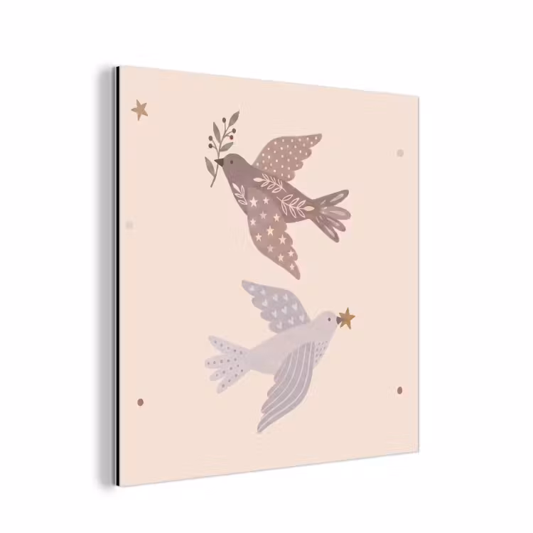 Alu-Dibond-Bild - Vogel – Beeren – Natur – Modern – Beige — 1