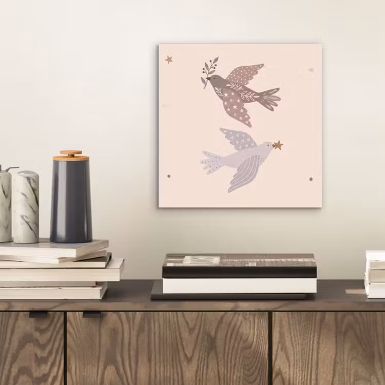Alu-Dibond-Bild - Vogel – Beeren – Natur – Modern – Beige — 2
