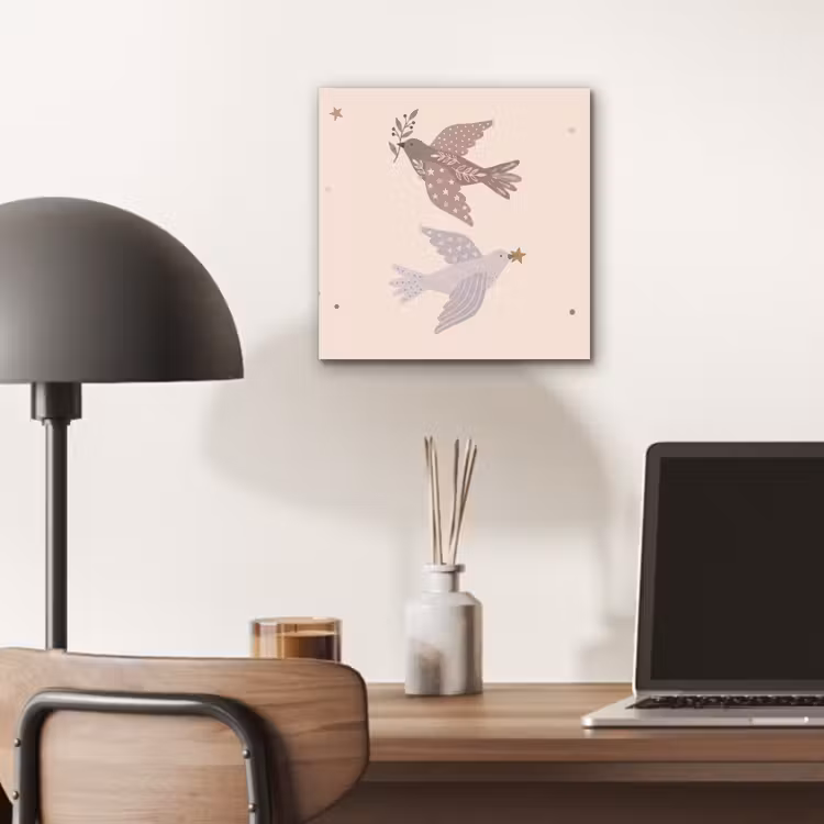 Alu-Dibond-Bild - Vogel – Beeren – Natur – Modern – Beige — 6