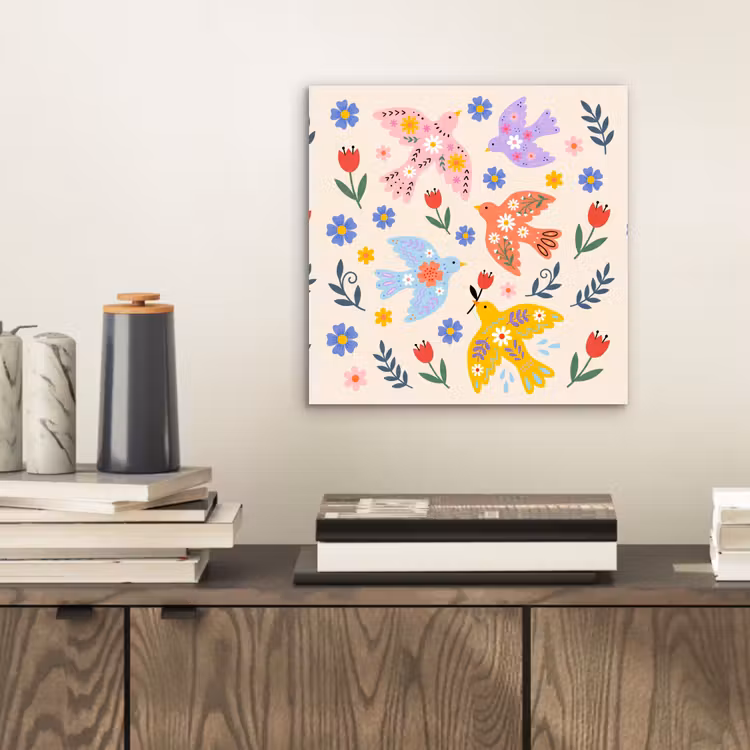 Alu-Dibond-Bild - Vögel – Blumen – Folk – Bunt – Tiere — 2